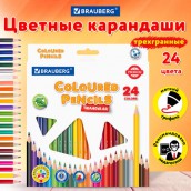 Карандаши цветные BRAUBERG PREMIUM, 24 цвета, трехгранные, грифель 3 мм, 181663