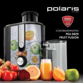 Соковыжималка POLARIS PEA 0829 Fruit Fusion, 800 Вт, стакан 0,35 л, емкость жмыха 1 л, пластик, сталь/черный, 15935