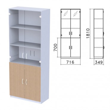Шкаф закрытый со стеклом "Бюджет", 716х349х1810 мм, орех онтарио (КОМПЛЕКТ)